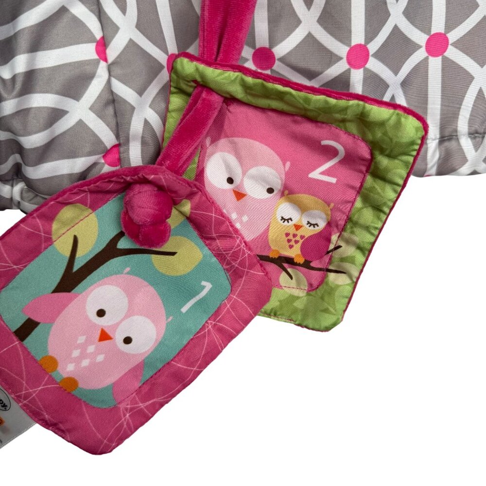 Boppy Grey White Pink Shopping Cart Cover With Pink Owl Toy - Picture 2 of 8